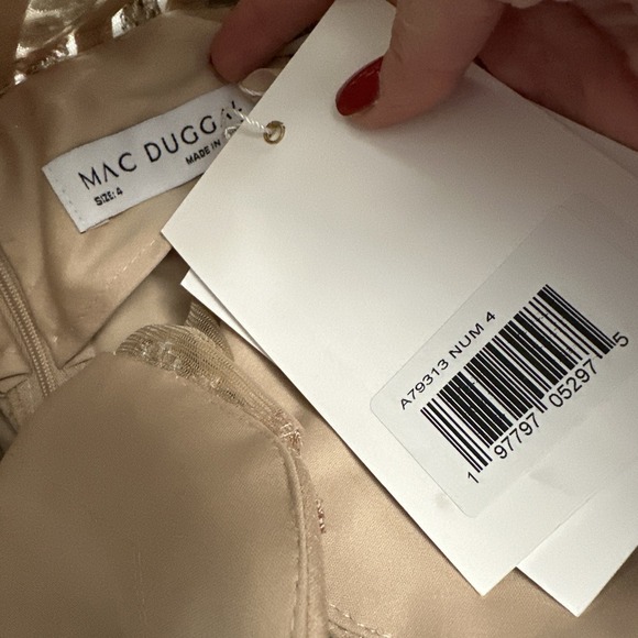 NWT $798 Mac Duggal [ 4 ] 79313 Embroidered Spaghetti‎ Strap Trumpet Gown Nude - Picture 5 of 15